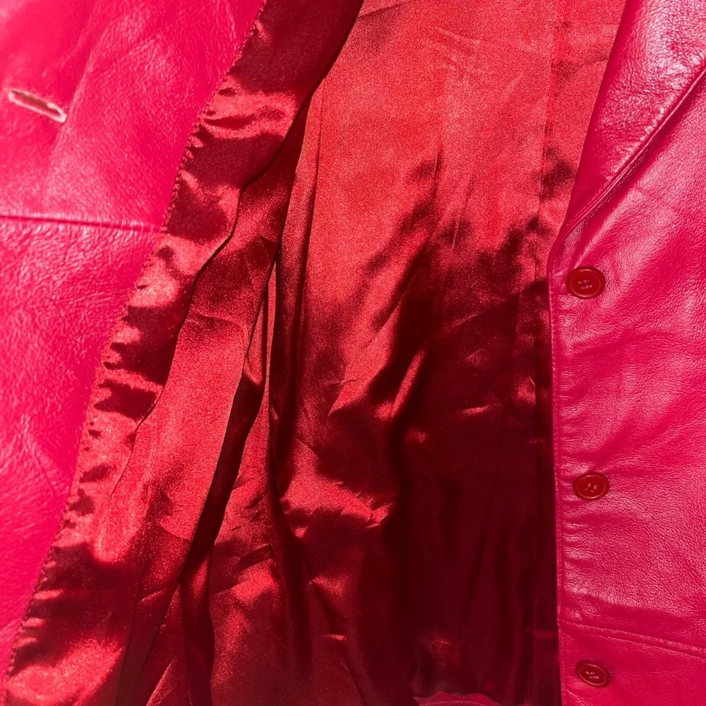 Clio Vintage Women's Vibrant Red Genuine Leather Blazer Jacket Medium - Picture 3 of 6
